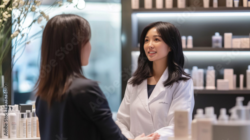 Skincare Consultant Advising Asian Client in a Professional Setting Free Download Skincare Consultant Advising Asian Client in a Professional Setting - GFXLoad