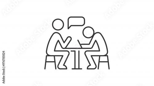 Phubbing line animation. Conversation ignoring animated icon. Shaking heads, chat bubble. Attitudinal barriers. Black illustration on white background. HD video with alpha channel. Motion graphic photo