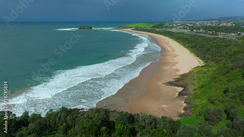 Mystics waves surfing break Stack Rangoon Island Killalea Minnamurra beach Illawarra State Park drone aerial Shellharbour Wollongong Australia AUS NSW South Coast Shell Cove sun rain blue sky static photo