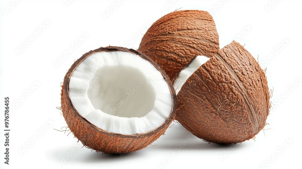 Three coconuts with one open Three coconuts with one open