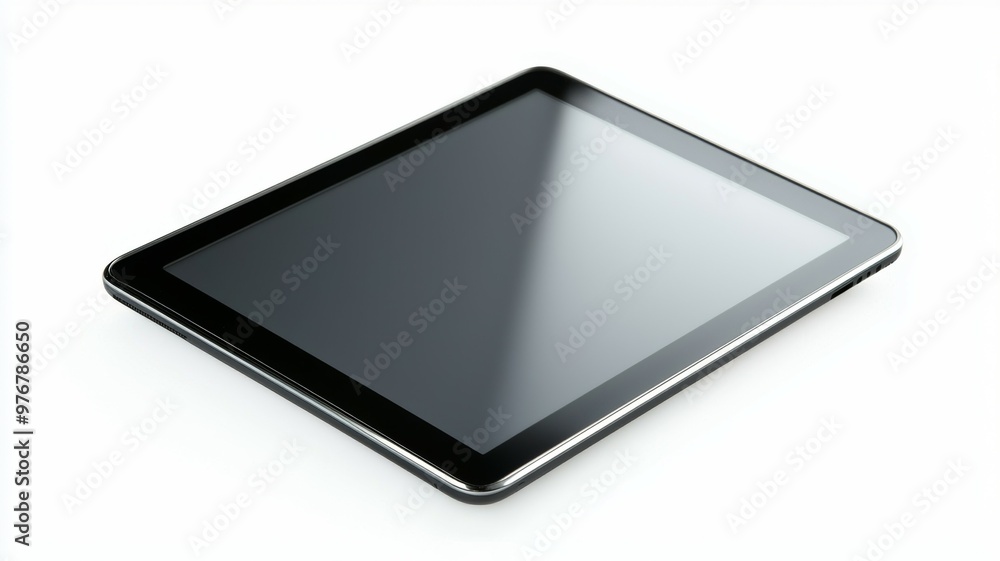 A tablet is sitting on a white background A tablet is sitting on a white background