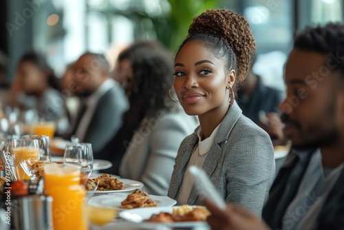 Celebrating success at a lively business luncheon gathering