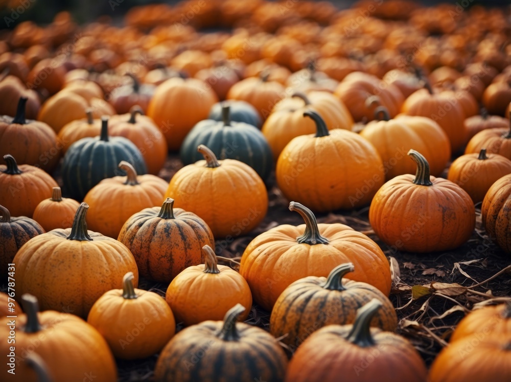 Autumn Harvest Pumpkins Display with Colorful Foliage. Autumn Harvest Pumpkins Display with Colorful Foliage.