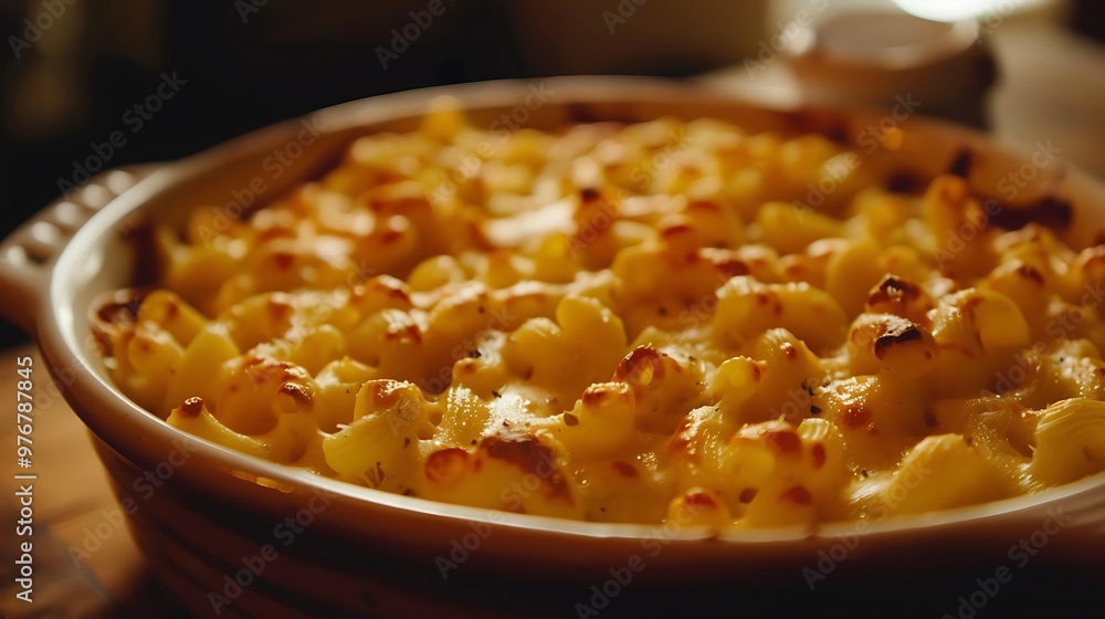 A dish of macaroni and cheese is served A dish of macaroni and cheese is served