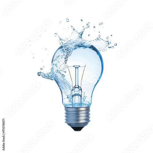 Creative light bulb design with water splash, symbolizing innovative ideas and clean energy solutions.