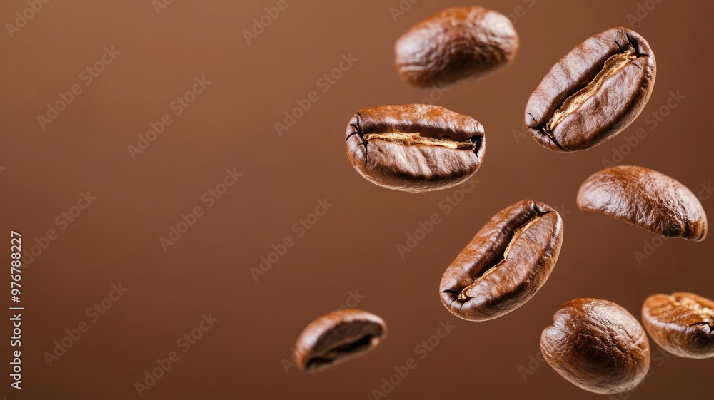 A close up of coffee beans in the air A close up of coffee beans in the air