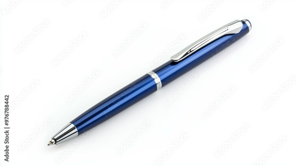 A blue pen with a silver clip A blue pen with a silver clip