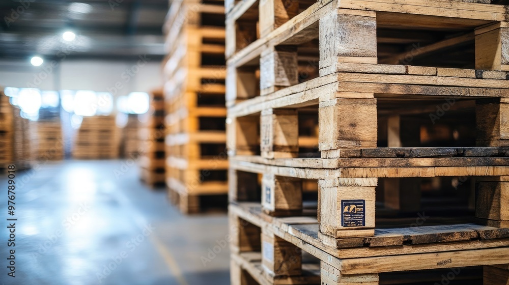 Close-Up of Stacked Euro Pallets in an Empty Warehouse, Perfect for Logistics and Freight Imagery Close-Up of Stacked Euro Pallets in an Empty Warehouse, Perfect for Logistics and Freight Imagery