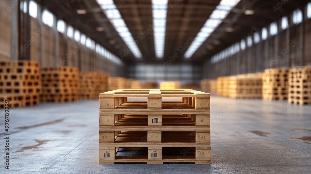 Close-Up of Stacked Euro Pallets in an Empty Warehouse, Perfect for Logistics and Freight Imagery Close-Up of Stacked Euro Pallets in an Empty Warehouse, Perfect for Logistics and Freight Imagery