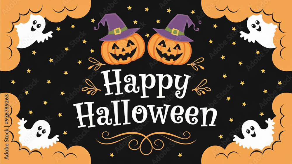 Spooky Halloween Poster with Haunted House and Full Moon Scene Spooky Halloween Poster with Haunted House and Full Moon Scene