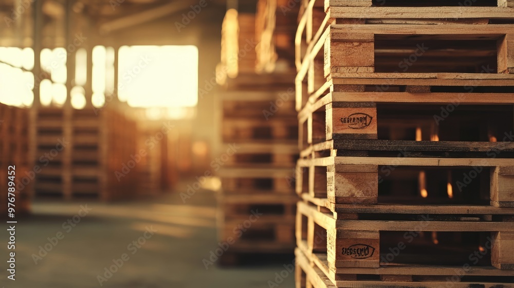 Close-Up of Stacked Euro Pallets in an Empty Warehouse, Perfect for Logistics and Freight Imagery Close-Up of Stacked Euro Pallets in an Empty Warehouse, Perfect for Logistics and Freight Imagery