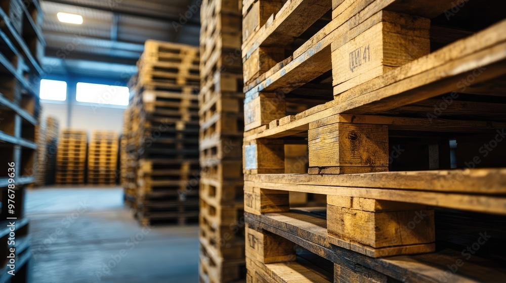 Close-Up of Stacked Euro Pallets in an Empty Warehouse, Perfect for Logistics and Freight Imagery Close-Up of Stacked Euro Pallets in an Empty Warehouse, Perfect for Logistics and Freight Imagery