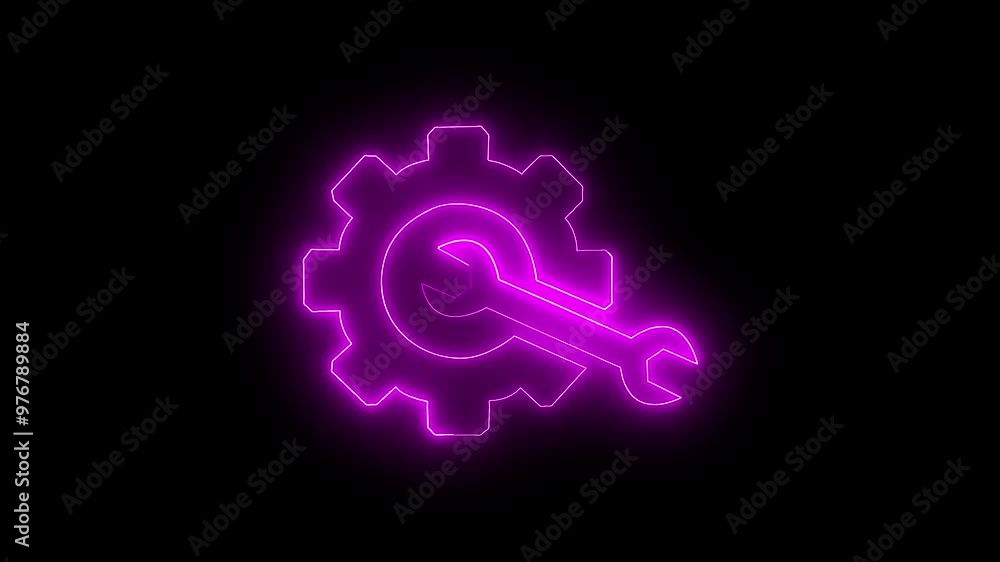Neon line gear and networking system. Neon glowing pink color gear setting icon on black background . Technology setting animation icon. Technical concept and networking concept. Neon line gear and networking system. Neon glowing pink color gear setting icon on black background . Technology setting animation icon. Technical concept and networking concept.