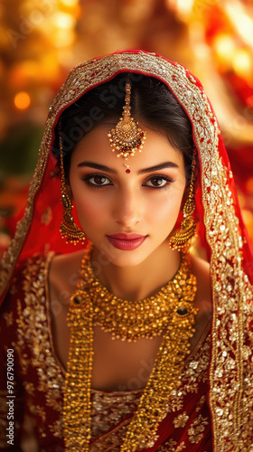 young indian woman in traditional Indian wedding dress