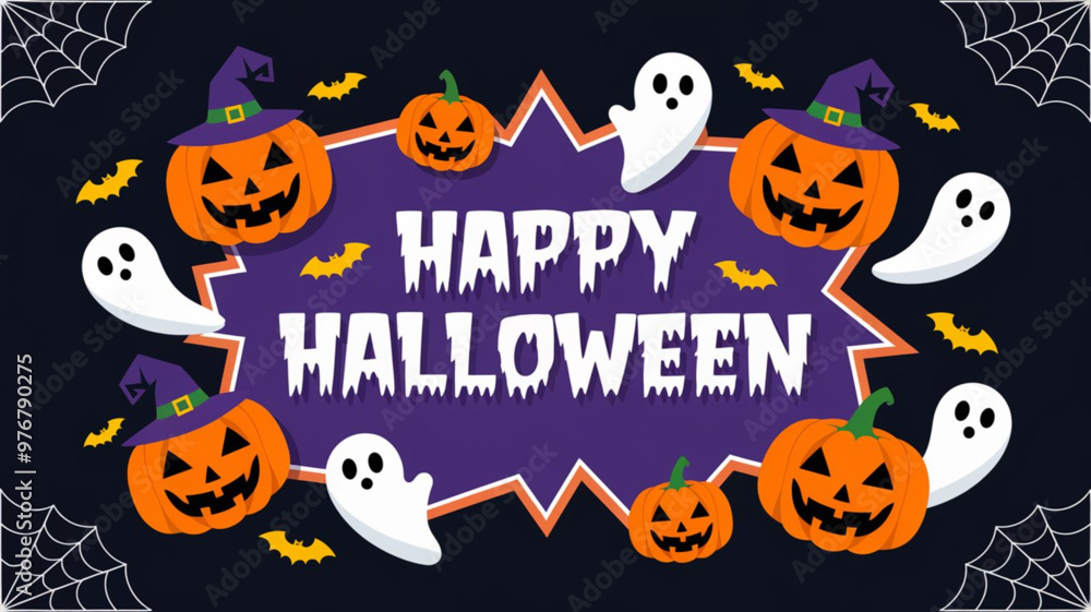 Spooky Halloween Poster with Haunted House and Full Moon Scene Spooky Halloween Poster with Haunted House and Full Moon Scene