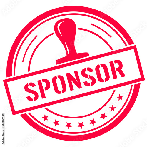 Sponsor stamp badge design with gavel, red color, official sponsorship and endorsement seal, with copy space