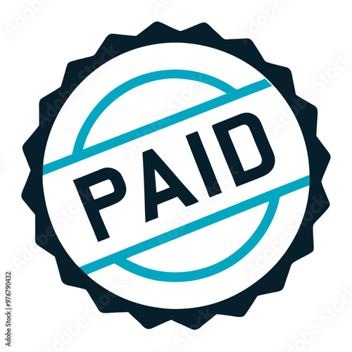 Paid stamp badge design, black and blue colors, financial transaction approval seal, with copy space