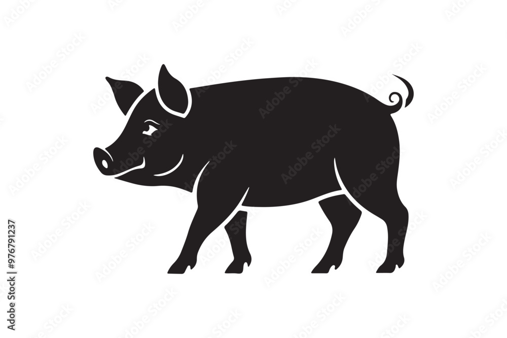 Fototapeta premium Pig silhouette vector illustration, Pig silhouette vector, Pig silhouette