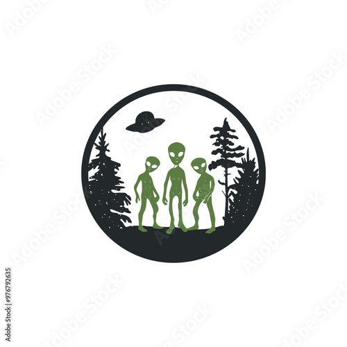 aliens in the forest vector silhouette
