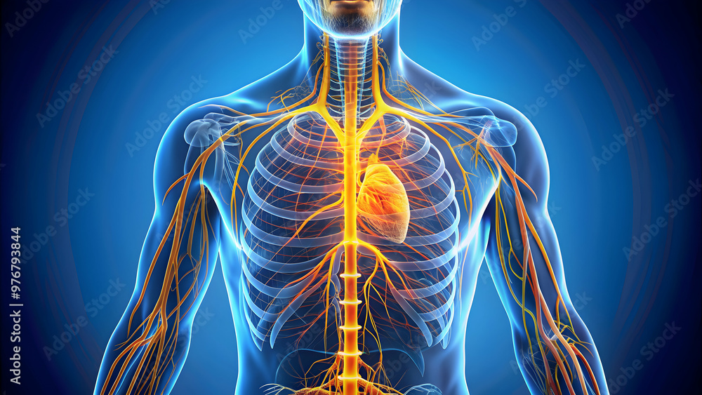 Medical of the vagus nerve connecting to the lungs, heart, stomach, and digestive tract, Vagus nerve, lungs Medical of the vagus nerve connecting to the lungs, heart, stomach, and digestive tract, Vagus nerve, lungs