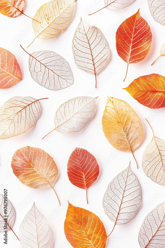 Fototapeta premium botanical autumn skeleton leaves on white background