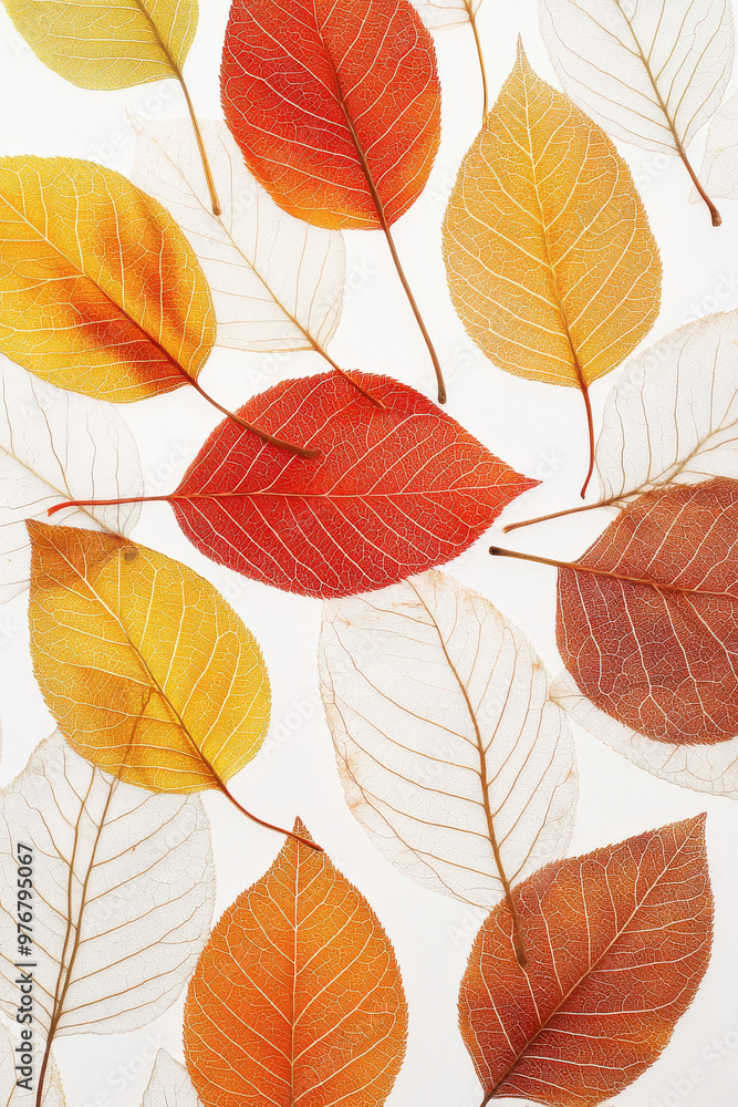 Obraz premium botanical autumn skeleton leaves on white background