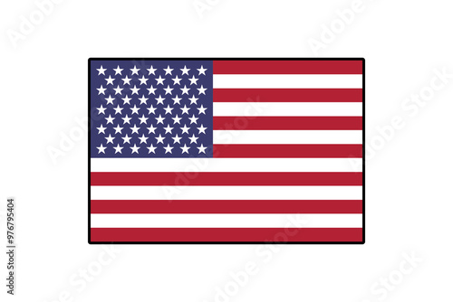 The design features the flag of the United States, highlighting its iconic thirteen stripes and fifty stars. This illustration symbolizes patriotism and national pride.
