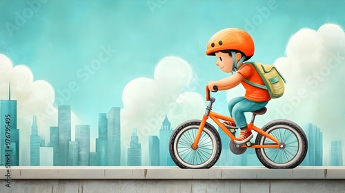 Child on Bright Bicycle Rid...