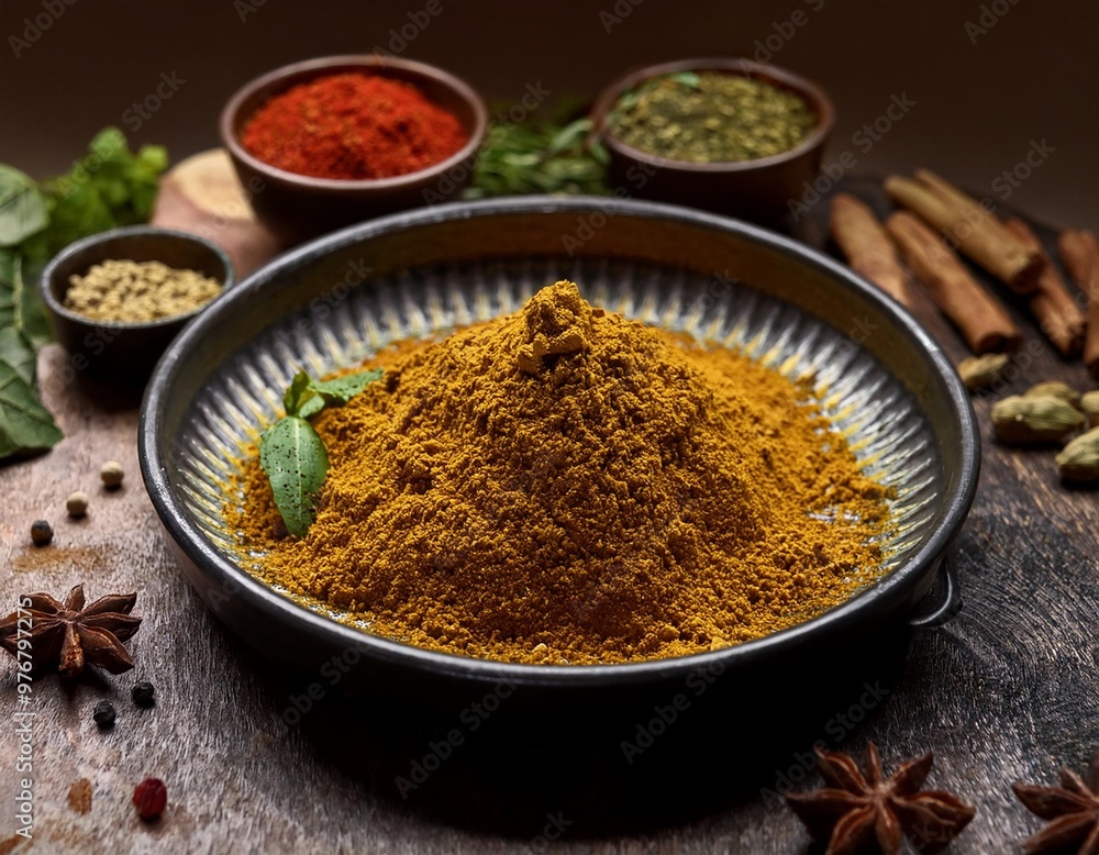 Spice-infused dishes with depth of field showcasing vibrant flavors and bold spices Spice-infused dishes with depth of field showcasing vibrant flavors and bold spices