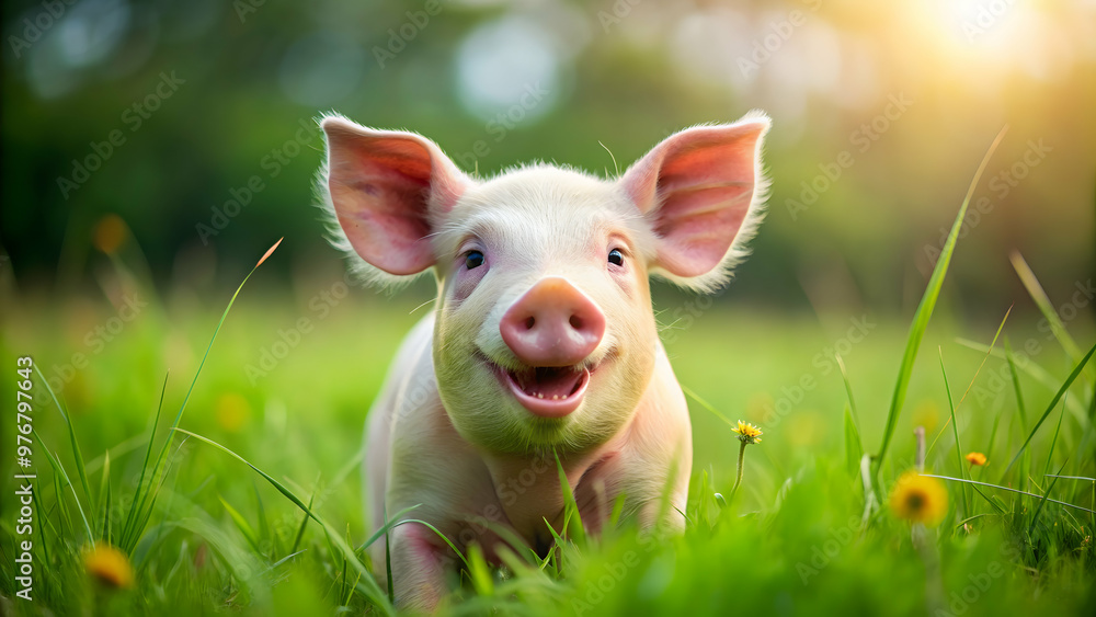 Smiling pig with a cute expression in a green meadow, happy, pig, animal, cute, smile, farm, agriculture, cheerful, adorable Smiling pig with a cute expression in a green meadow, happy, pig, animal, cute, smile, farm, agriculture, cheerful, adorable