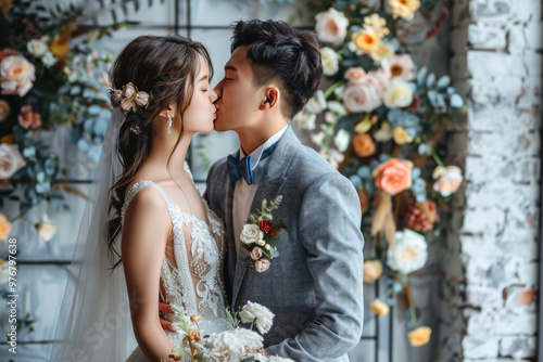 Young couple holding wedding, wedding photos