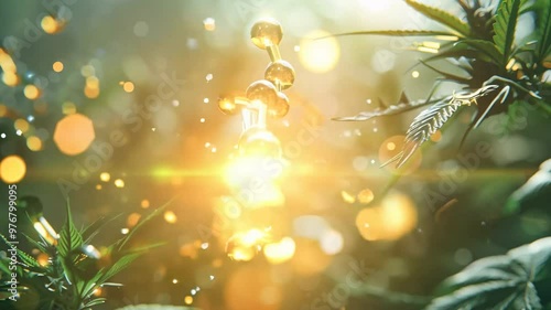 Molecular Structure of Cannabinoid in a Lush Natural Environment with Sunlight and Particles