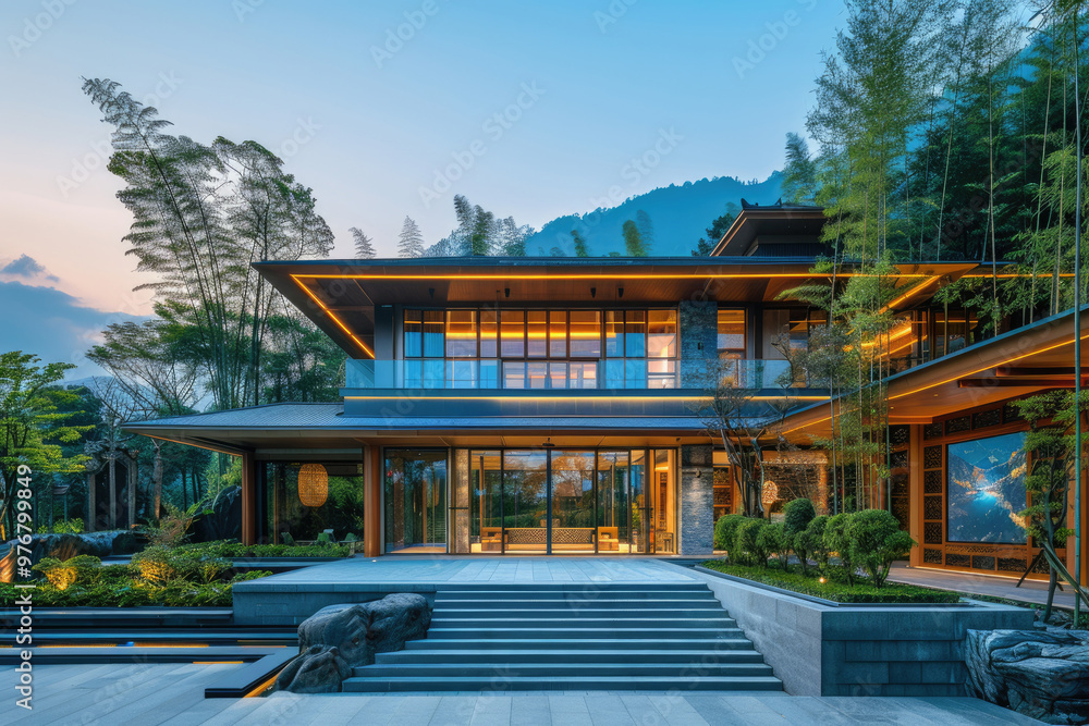 At night, the gatehouse of a residential community At night, the gatehouse of a residential community