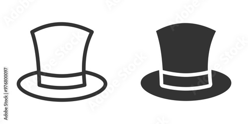 Simple top hat icon in both outline and solid styles. Perfect for fashion, magic, or historical-themed illustrations. Vector illustration.
