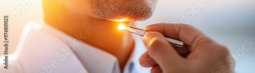 Close-up of a Man's Chin Being Cauterized with a Medical Device. photo