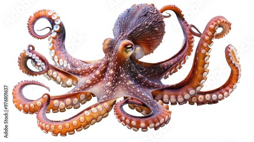 An octopus with spread tentacles isolated on a transparent background.