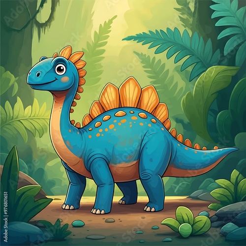 A Cartoon Drawing of a Cute Dinosaur