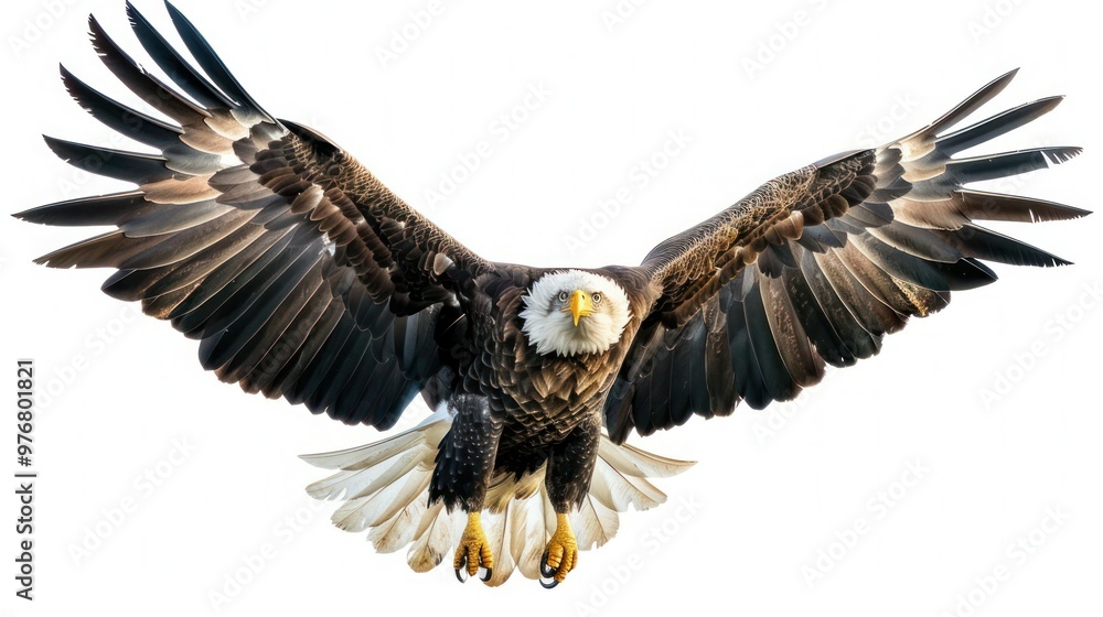 Fototapeta premium An eagle in flight with its wings spread wide isolated on a transparent background.