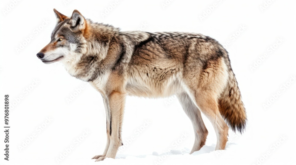 Obraz premium A wolf in a snowy landscape isolated on a transparent background.