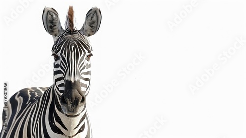 A zebra looking straight ahead isolated on a transparent background.