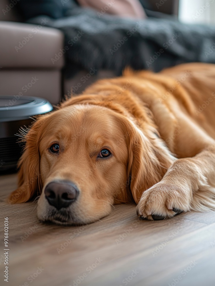 Dog near vacuum cleaner Dog near vacuum cleaner