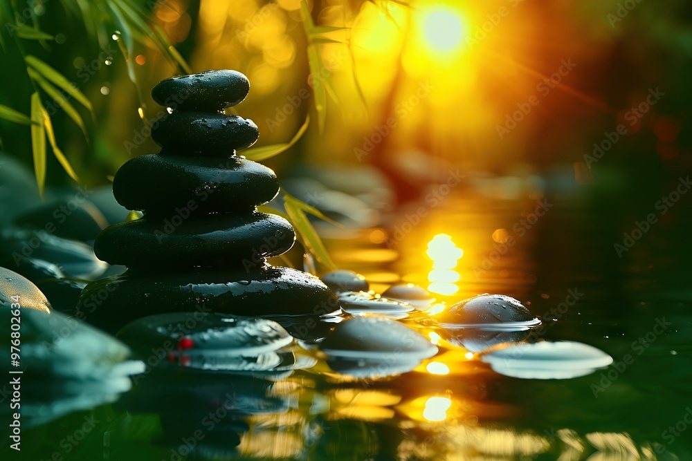 Stack of Stones by River at Sunset Stack of Stones by River at Sunset