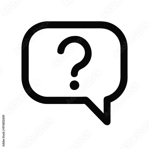 Bold outline speech bubble icon with question mark on gray background