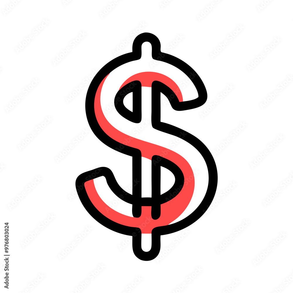 Dollar sign vector icon minimalist design, red and black colors, finance concept
