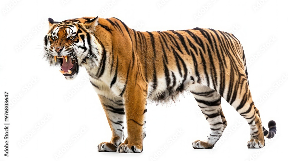 Fototapeta premium A roaring tiger isolated on a transparent background.