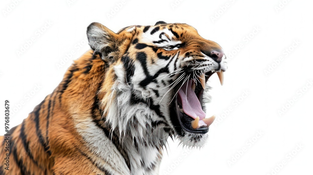 Fototapeta premium A roaring tiger isolated on a transparent background.