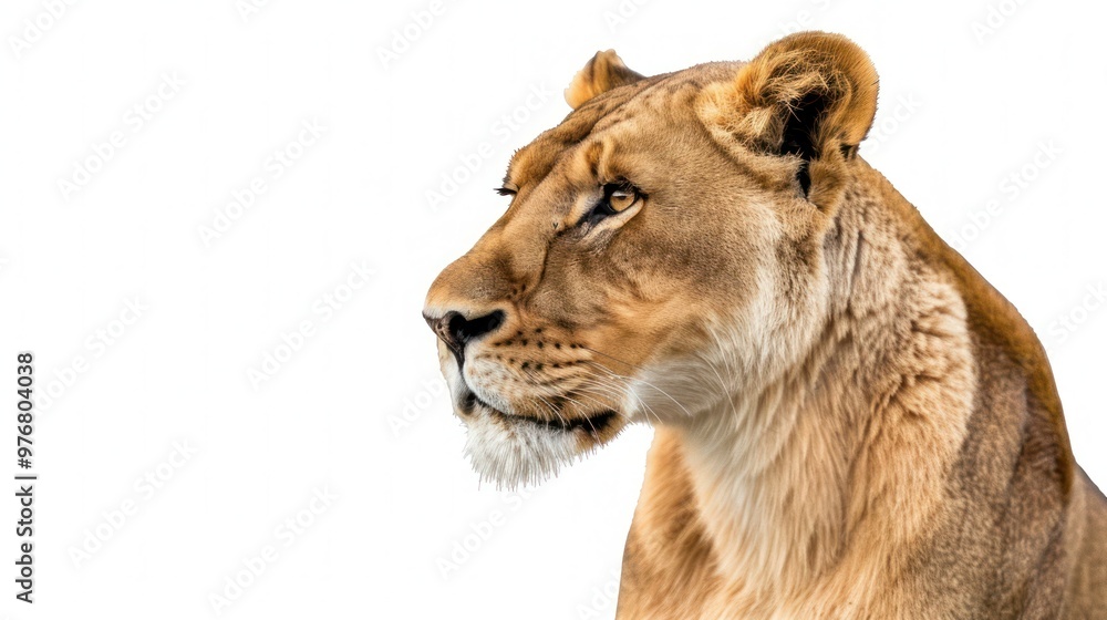 Obraz premium A regal lioness isolated on a transparent background.