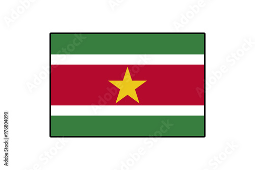 The flag of Suriname features five horizontal stripes in green, white, red, and a central yellow star. This design symbolizes unity and diversity in the country's culture and heritage. Free Download The flag of Suriname features five horizontal stripes in green, white, red, and a central yellow star. This design symbolizes unity and diversity in the country's culture and heritage. - GFXLoad