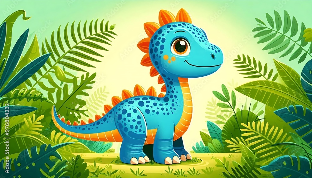 Fototapeta premium A Cartoon Drawing of a Cute Dinosaur