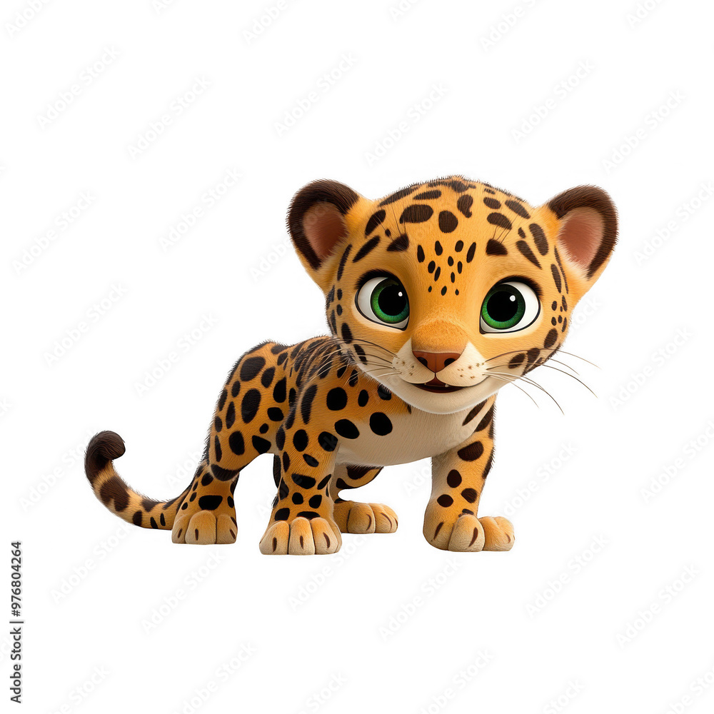 Animated Leopard Character with Curious Expression on White Background Animated Leopard Character with Curious Expression on White Background